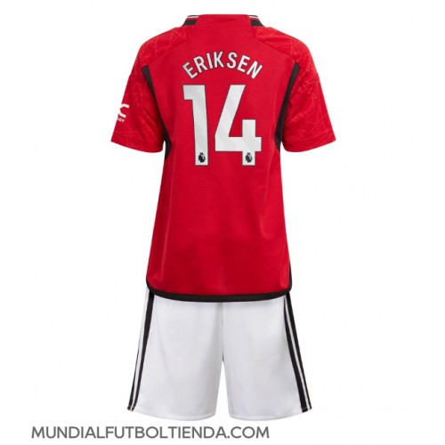 Camiseta Manchester United Christian Eriksen #14 Primera Equipación Replica 2023-24 para niños mangas cortas (+ Pantalones cortos)